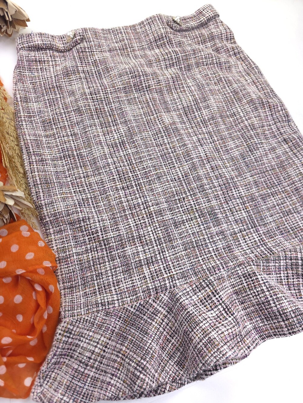 Messini Textured Pink Tweed Ruffle Hem Skirt Sz    M